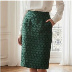 Anthropologie Maeve Green Jacquard circle print Pencil Skirt 12
